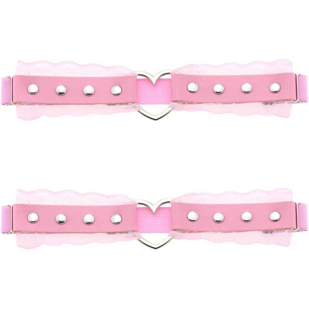 Women Girl Leather Heart Garters Leg Rings Adjustable Punk Studded Lace